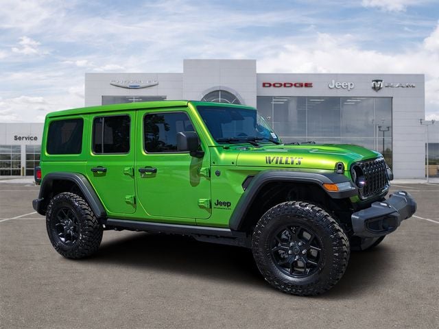 2026 Jeep Wrangler 4-Door Willys 4x4 in Mojito Clearcoat — front three-quarter view